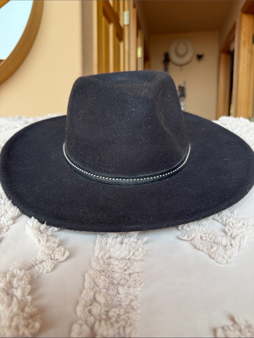 Black Women's Wide Brim Felt Hat with Braided Trim